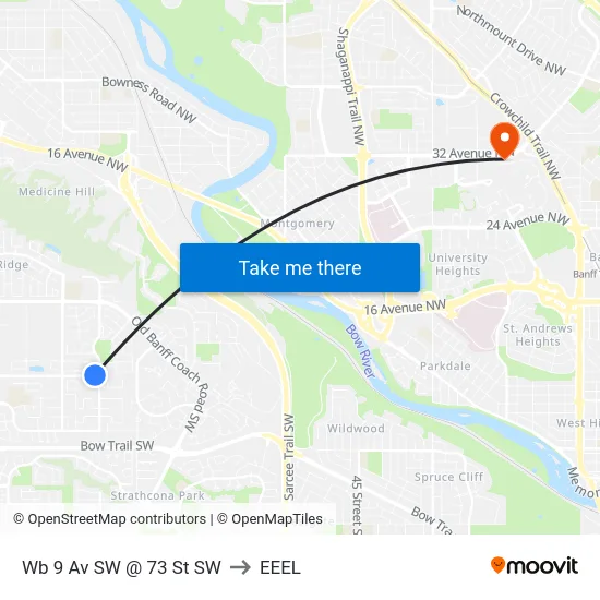 Wb 9 Av SW @ 73 St SW to EEEL map