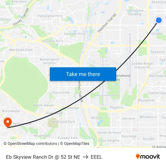 Eb Skyview Ranch Dr @ 52 St NE to EEEL map