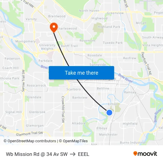Wb Mission Rd @ 34 Av SW to EEEL map
