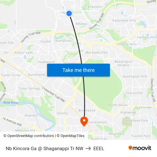 Nb Kincora Ga @ Shaganappi Tr NW to EEEL map