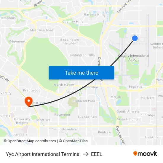 Yyc Airport International Terminal to EEEL map