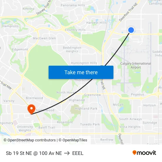 Sb 19 St NE @ 100 Av NE to EEEL map