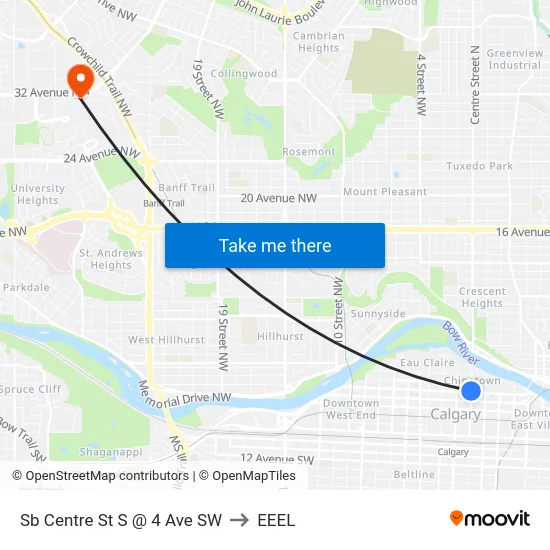 Sb Centre St S @ 4 Ave SW to EEEL map
