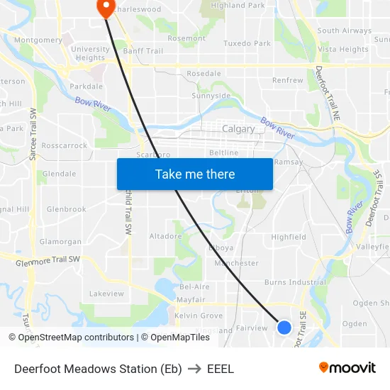 Deerfoot Meadows Station (Eb) to EEEL map