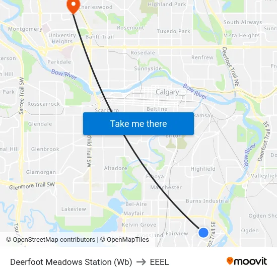 Deerfoot Meadows Station (Wb) to EEEL map