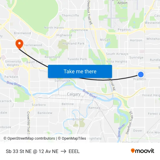 Sb 33 St NE @ 12 Av NE to EEEL map