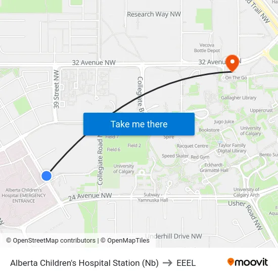 Alberta Children's Hospital Station (Nb) to EEEL map