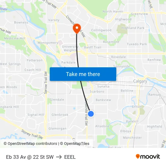Eb 33 Av @ 22 St SW to EEEL map
