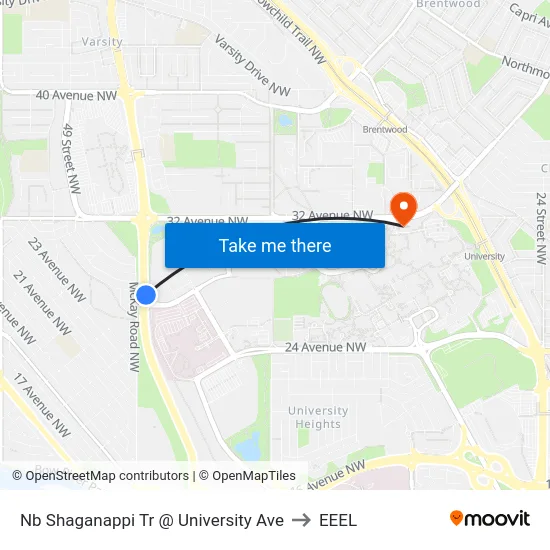 Nb Shaganappi Tr @ University Ave to EEEL map