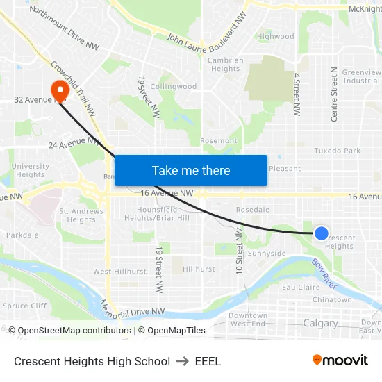 Crescent Heights High School to EEEL map