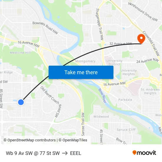 Wb 9 Av SW @ 77 St SW to EEEL map