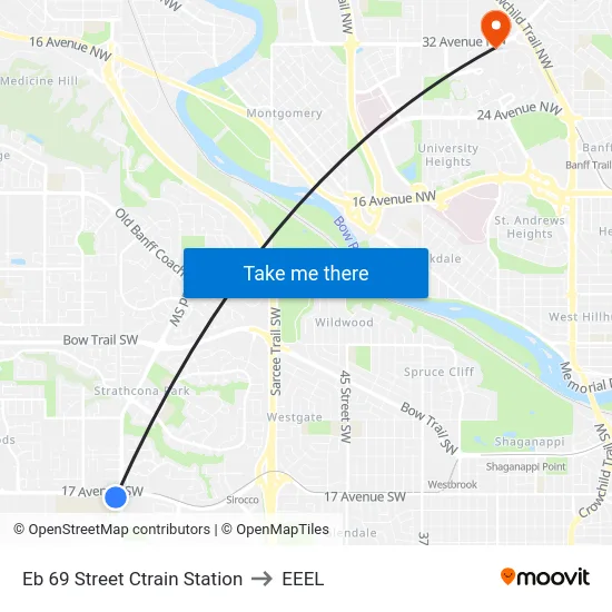 Eb 69 Street Ctrain Station to EEEL map