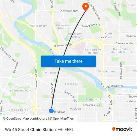 Wb 45 Street Ctrain Station to EEEL map