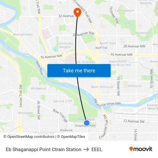 Eb Shaganappi Point Ctrain Station to EEEL map