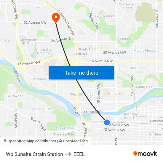 Wb Sunalta Ctrain Station to EEEL map