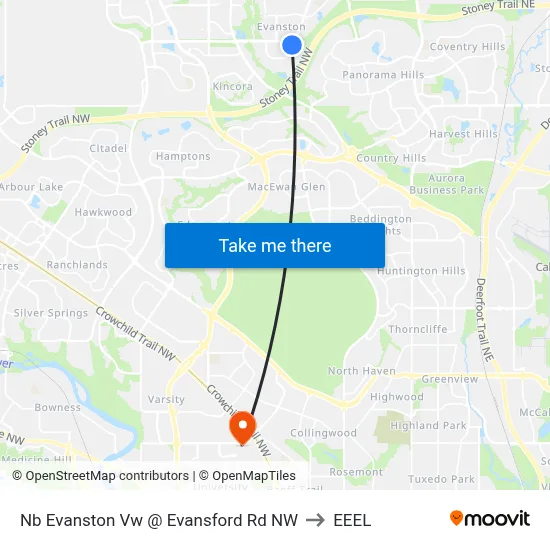 Nb Evanston Vw @ Evansford Rd NW to EEEL map