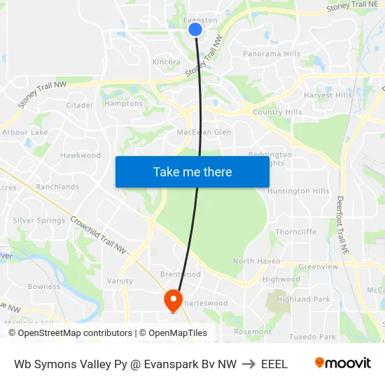 Wb Symons Valley Py @ Evanspark Bv NW to EEEL map