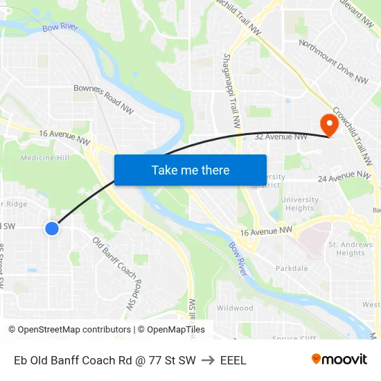 Eb Old Banff Coach Rd @ 77 St SW to EEEL map