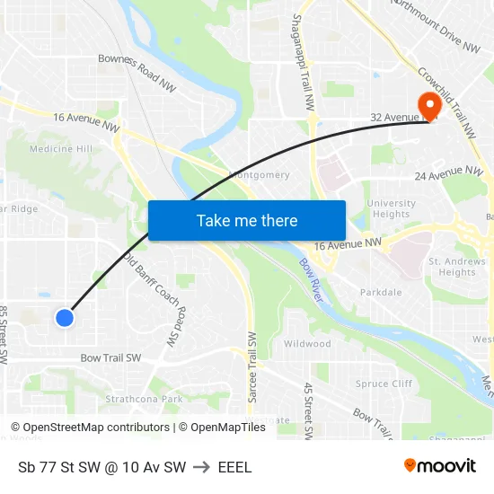 Sb 77 St SW @ 10 Av SW to EEEL map