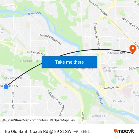 Eb Old Banff Coach Rd @ 89 St SW to EEEL map