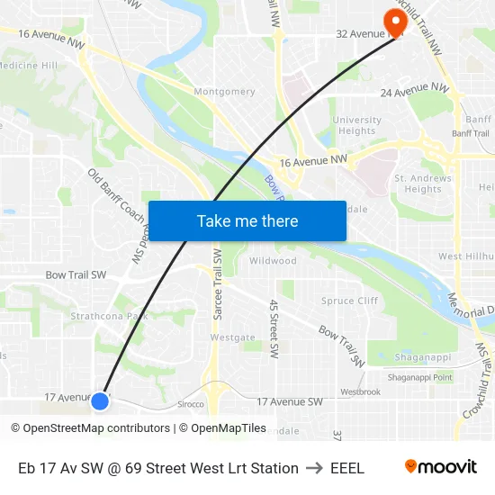 Eb 17 Av SW @ 69 Street West Lrt Station to EEEL map