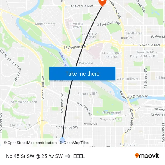 Nb 45 St SW @ 25 Av SW to EEEL map