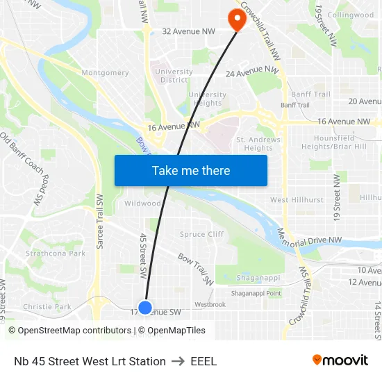 Nb 45 Street West Lrt Station to EEEL map