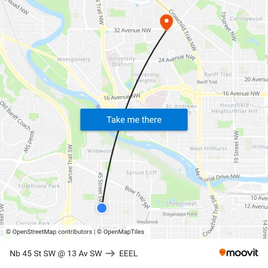 Nb 45 St SW @ 13 Av SW to EEEL map
