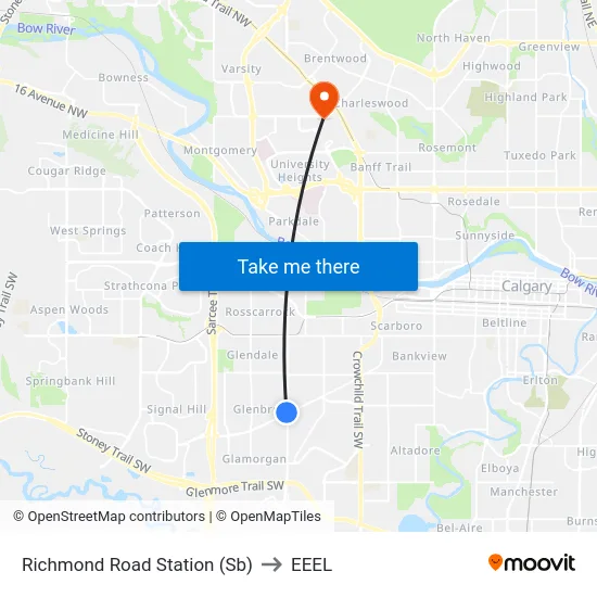 Richmond Road Station (Sb) to EEEL map
