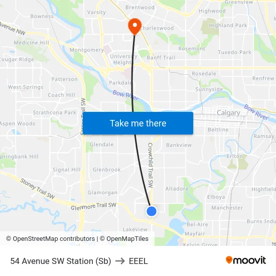 54 Avenue SW Station (Sb) to EEEL map