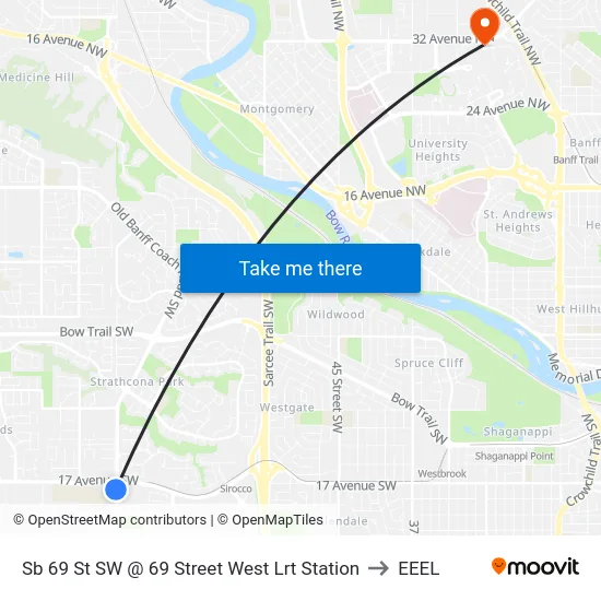 Sb 69 St SW @ 69 Street West Lrt Station to EEEL map
