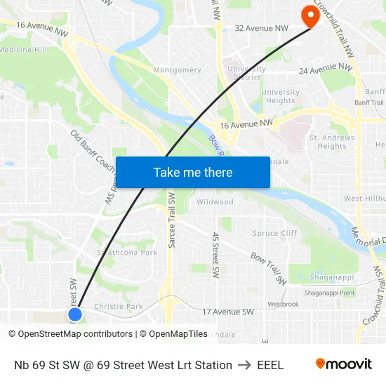 Nb 69 St SW @ 69 Street West Lrt Station to EEEL map