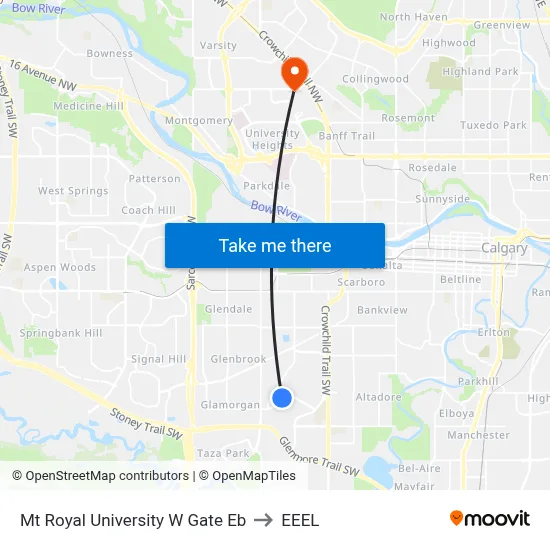 Mt Royal University W Gate Eb to EEEL map