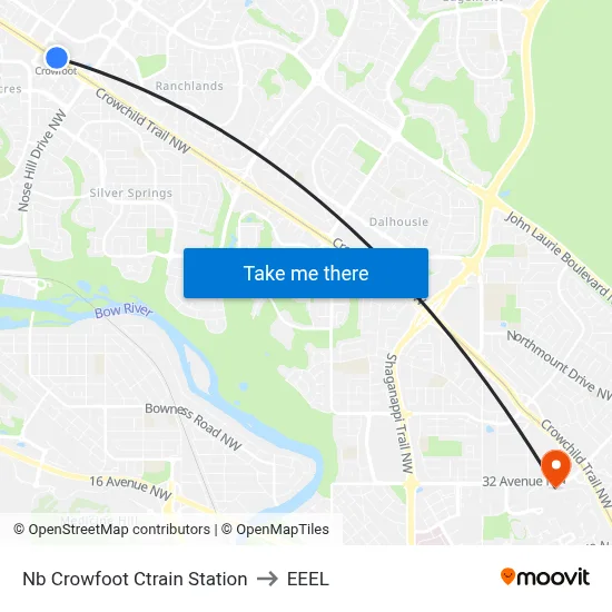 Nb Crowfoot Ctrain Station to EEEL map