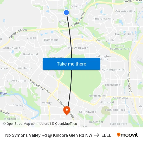 Nb Symons Valley Rd @ Kincora Glen Rd NW to EEEL map