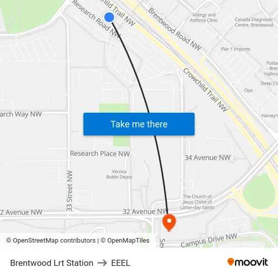 Brentwood Lrt Station to EEEL map