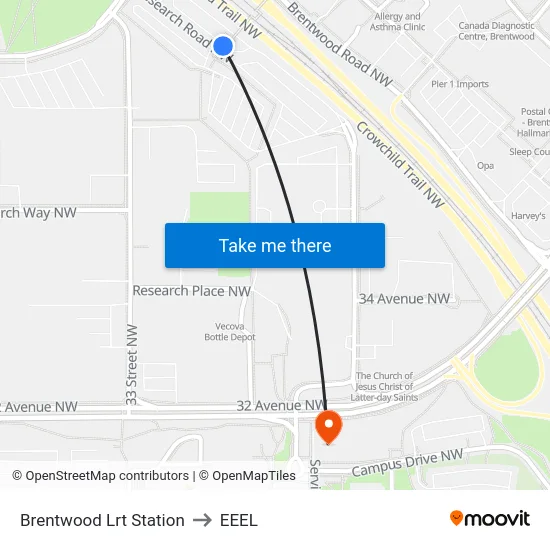 Brentwood Lrt Station to EEEL map
