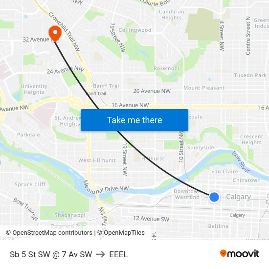 Sb 5 St SW @ 7 Av SW to EEEL map
