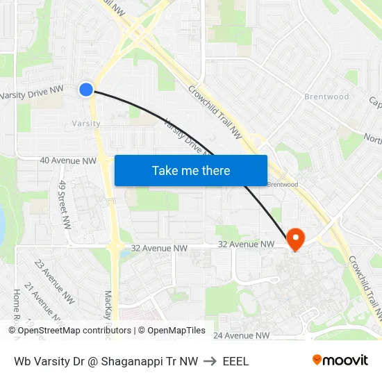 Wb Varsity Dr @ Shaganappi Tr NW to EEEL map