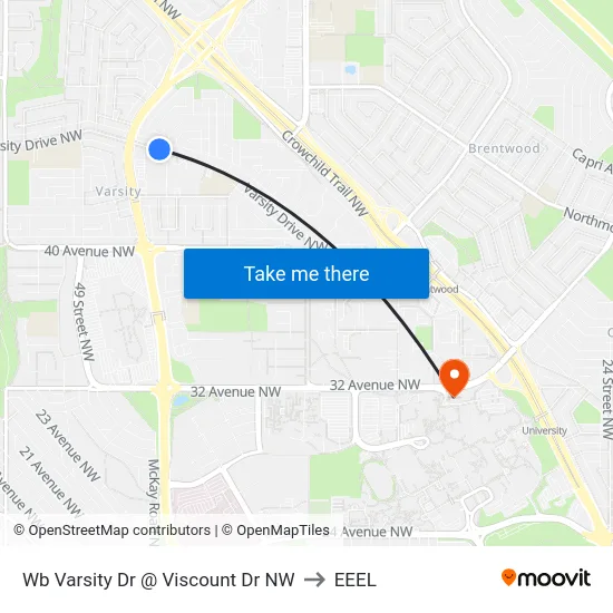 Wb Varsity Dr @ Viscount Dr NW to EEEL map