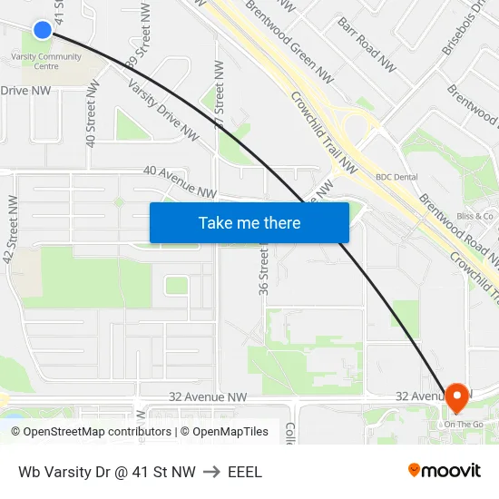 Wb Varsity Dr @ 41 St NW to EEEL map