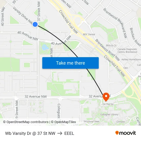 Wb Varsity Dr @ 37 St NW to EEEL map