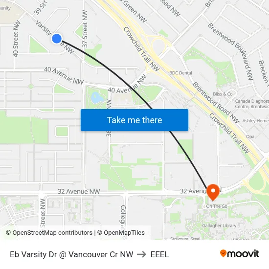 Eb Varsity Dr @ Vancouver Cr NW to EEEL map