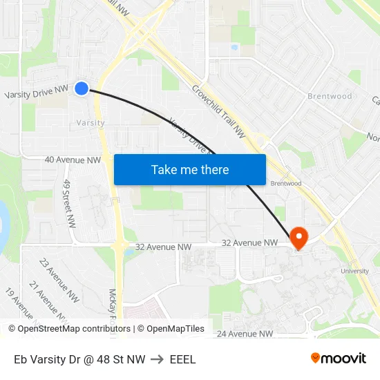 Eb Varsity Dr @ 48 St NW to EEEL map