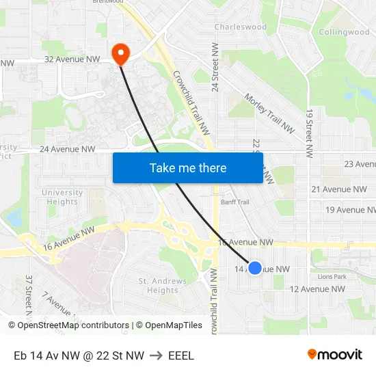 Eb 14 Av NW @ 22 St NW to EEEL map
