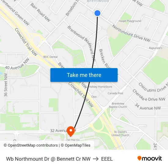 Wb Northmount Dr @ Bennett Cr NW to EEEL map