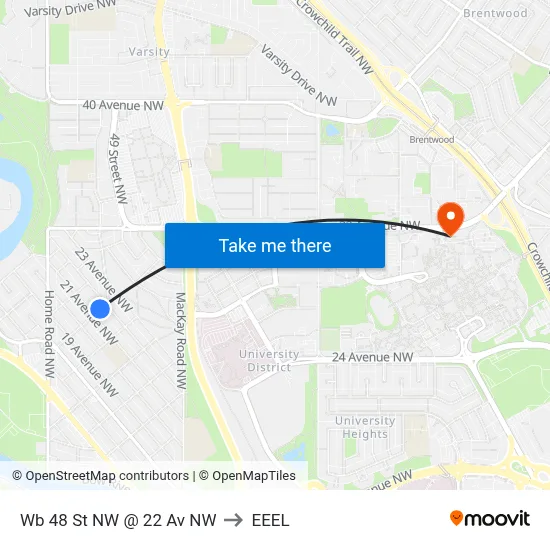 Wb 48 St NW @ 22 Av NW to EEEL map
