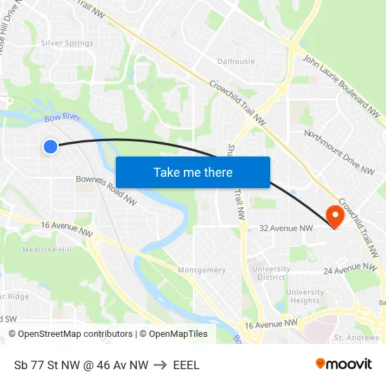 Sb 77 St NW @ 46 Av NW to EEEL map