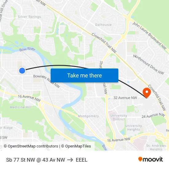 Sb 77 St NW @ 43 Av NW to EEEL map