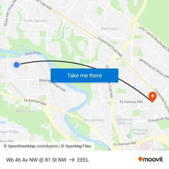 Wb 46 Av NW @ 81 St NW to EEEL map